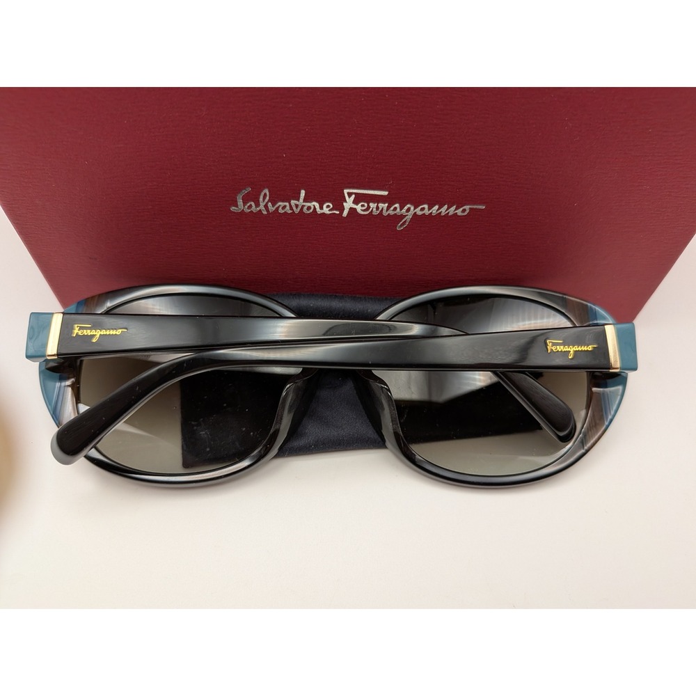Salvatore Ferragamo SF842SA Black Turquoise Oversized Round Sunglasses Italy 58m
